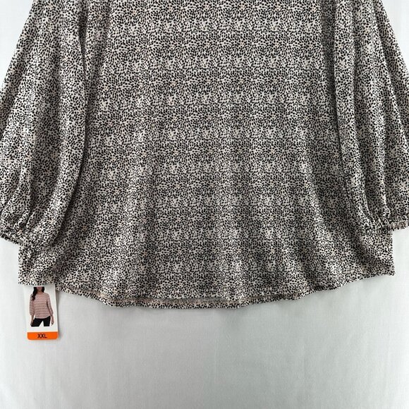 Adrianna Papell Blouse Size 2XL Animal Print Balloon Sleeve Back Keyhole Beige - Picture 6 of 11